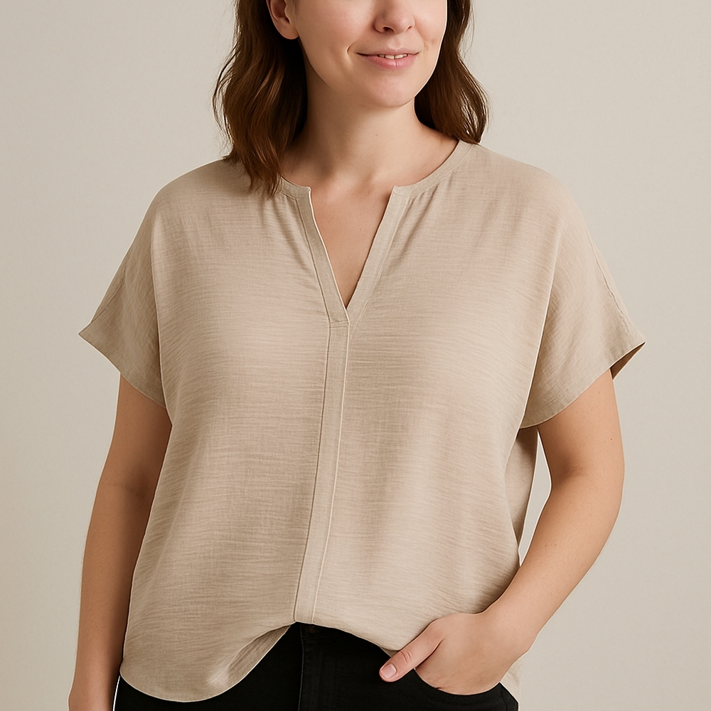 Women's Beige V-Neck Top